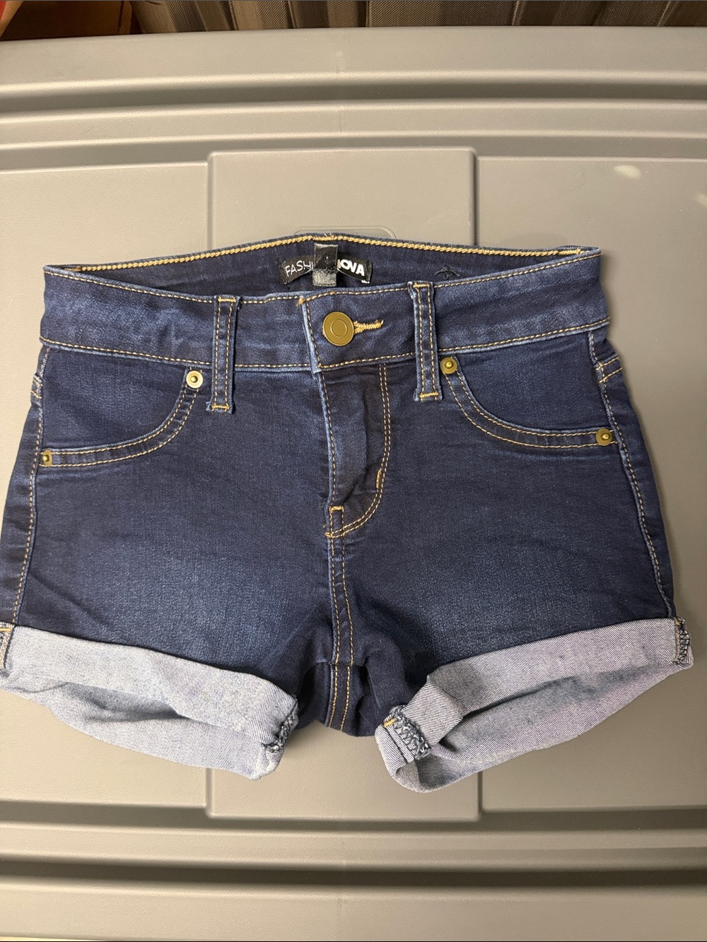 Fashion Nova Dark Blue Rolled Hem Denim Shorts